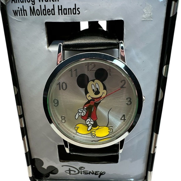 NIB Disney Mickey Mouse Silver and Black Quartz Watch - Picture 2 of 9